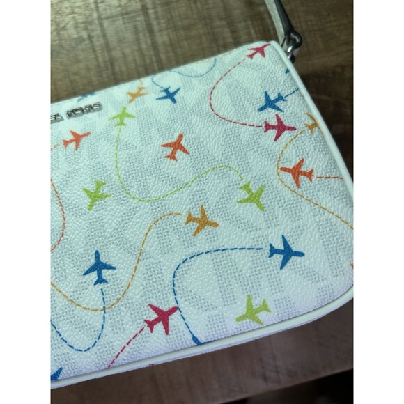 NWT MICHAEL KORS JET SET WHITE EAST WEST AIRPLANE PRINT POUCHETTE BAG - Picture 3 of 7